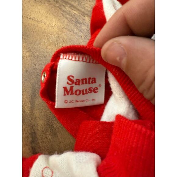 Vintage Santa Mouse Red Printed Christmas pajama outfit Size 3 Months - Picture 2 of 5